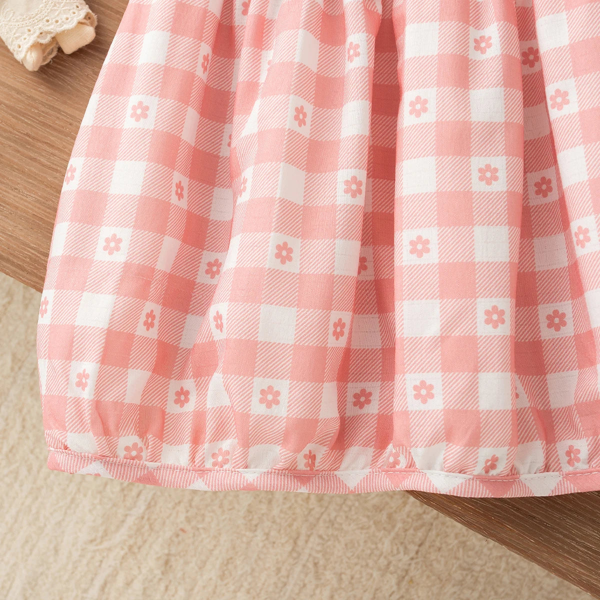 Summer New Sweet Fake Two Piece Baby Girl Dress, Cute Checkered Small Floral Children'S Clothing (3-18 Months)