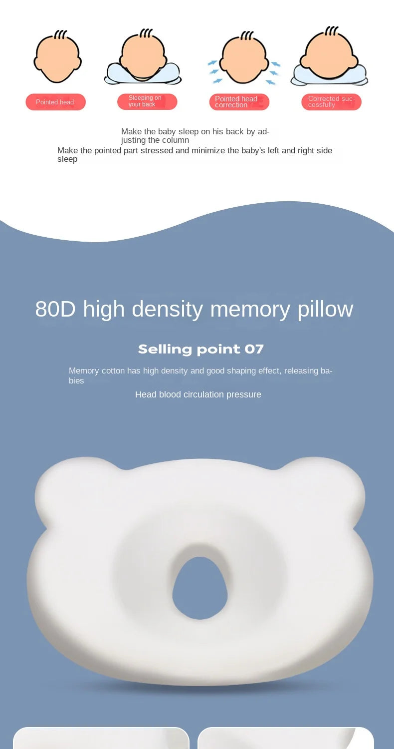 Baby Pillow Shaped Pillow Anti-head Deflection Flat Head  Pointed Baby Pillow Memory Foam