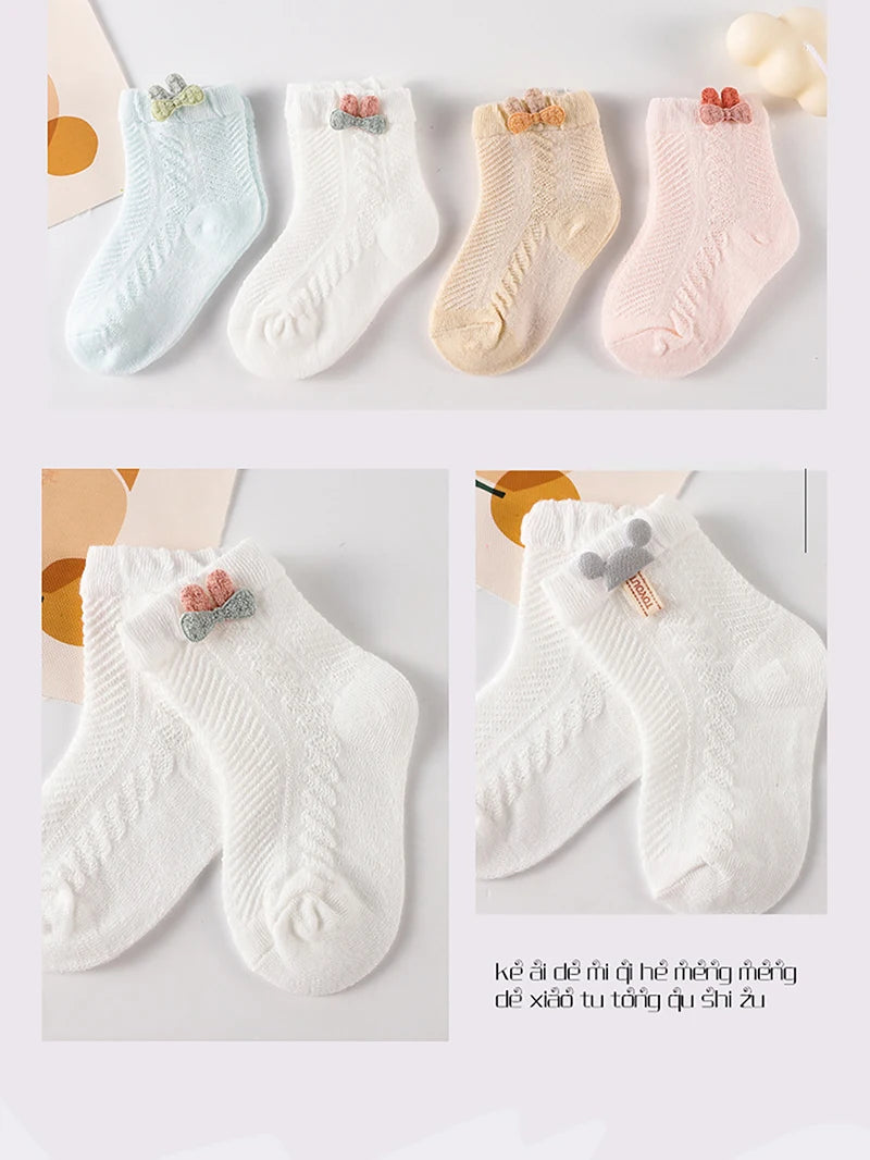 4pcs Newborn Socks Baby Summer Thin Cute Cute Mid Tube Short Socks Fashion New Baby Boneless Breathable Mid Tube Socks