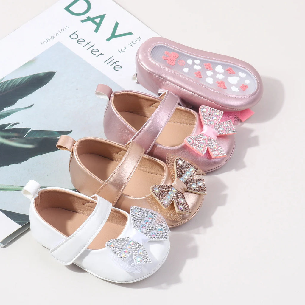 Spring Summer Sweet Shining Girl Princess Dress Shoes Bowknot Design Non-slip Indoor Outdoor Walking Shoes BBW5122