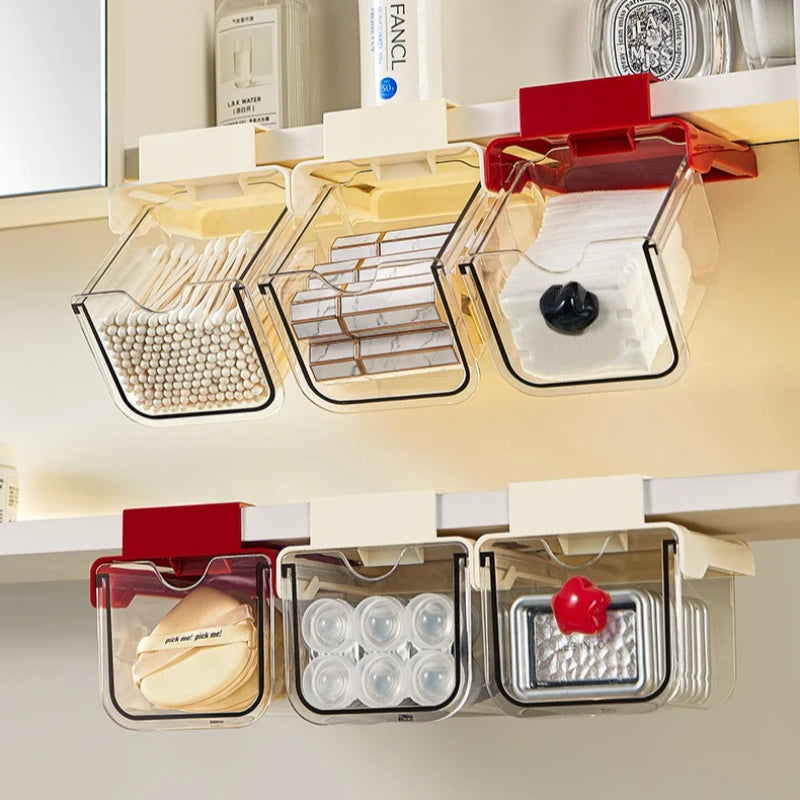 Drawer Style Storage Box Under The Mirror Cabinet Transparent Bathroom Cotton Stick Makeup Cotton Bathroom Pull-Out Storage Case