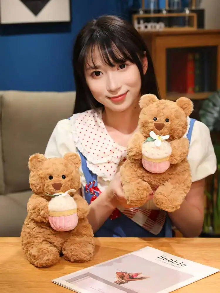 Kawaii Healing Cake Bear Doll Pillow - Cartoon Anime Stuffed Plush Toy Cute Birthday Gift for Children Fun Soft Doll