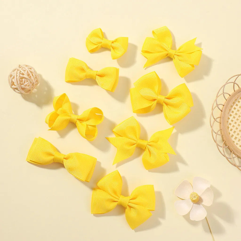 8Pcs/set Solid Color Handmade Hairpins Grosgrain Ribbon Bowknot with Hair Clips for Baby Girls Kids Hair Accessories