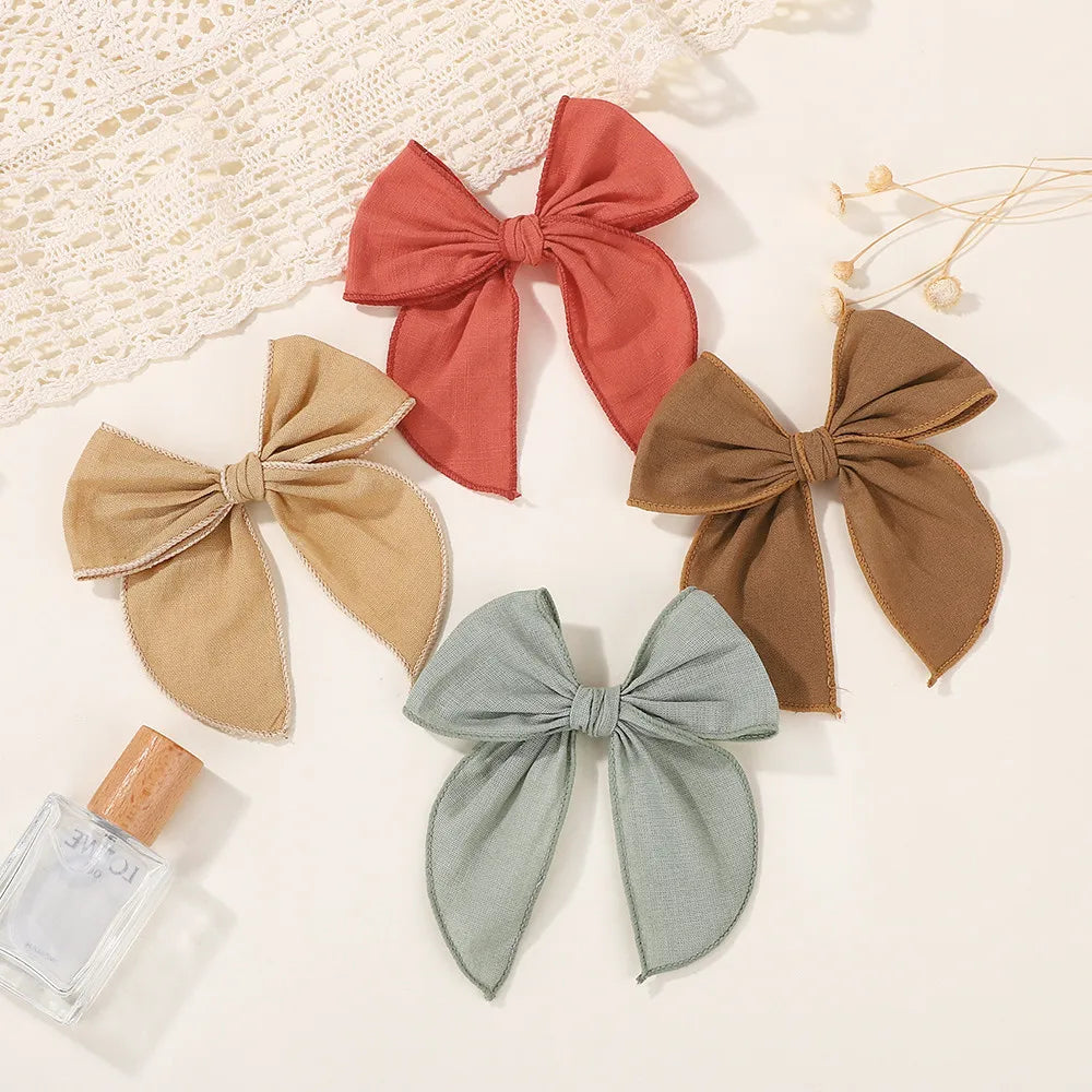 Randomly Color 8Pcs Cotton Bowknot Solid Color Hair Clip for Girls Lovely Handmade Hairgripes Baby Headwear Set