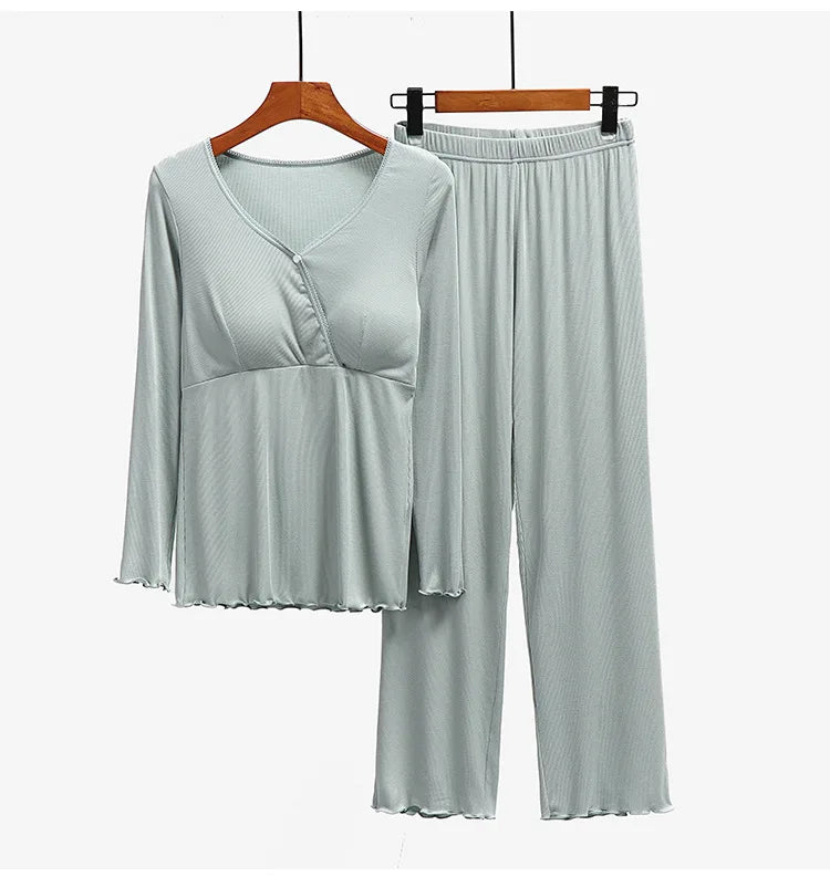 Maternity Nursing Sleepwear Breastfeeding Nightwear for Pregnant Women Pregnancy Breast Feeding Pajamas Suits Maternity  Clothes