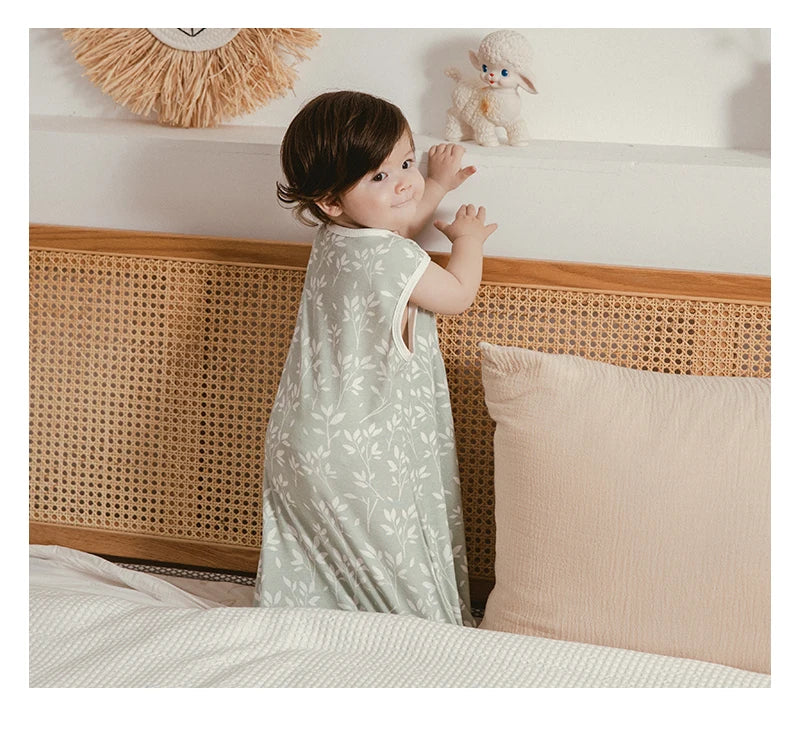 0-24 Months Baby Sleeping Bag Summer Thin Layer Sleep Sacks 0.5Tog One-Piece Sleepwear Beige Wheat Printed Anti-Kick Blanket
