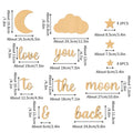 18Pc Natural Wood "Love You to the Moon" Letter Wall Stickers Children's Room Star and Moon Cloud Decoration Set Nordic Style Wooden Star and Moon Letter Wall Decor Baby Room Warm Love Message Soft Decoration Wooden Wall Stic