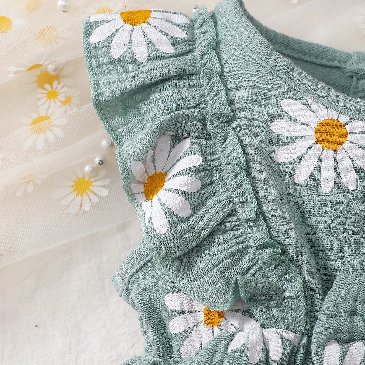 Summer  0-1 Years  Old  Infant  Baby Girls Daisy Print  Fashion  Sleeveless  Casual  Dresses