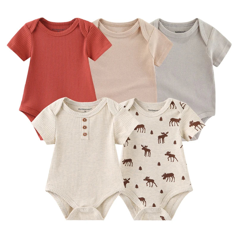Four Seasons Unisex Infant Bodysuits Set 3 4 5 Pcs Cartoon Print Newborn Onesies