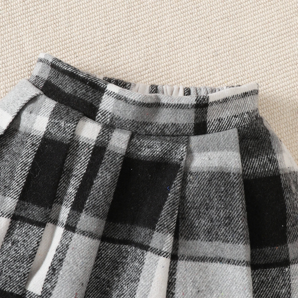 Girls' Set Lapel Splicing Long Sleeve+Checkered Skirt+Mini Bag 3Pcs/Set for 4-7 Year Old Girls' Spring and Autumn Fashion Set