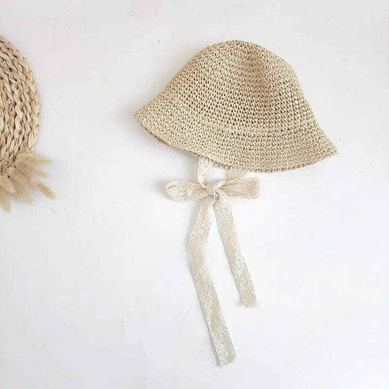 Fashion Lace Baby Hat Summer Straw Bow Baby Girl Cap Beach Children Panama Hat Princess Baby Sun Hats and Caps for Kids 1PC