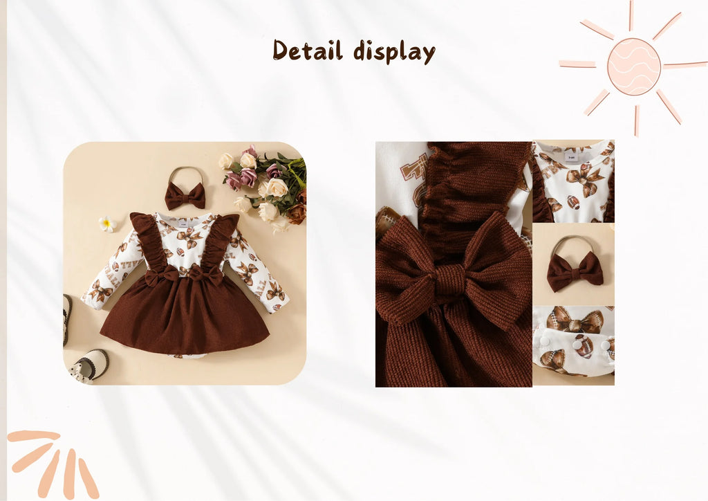 0-18 Months Baby girl Dress Ruffled Bow Corduroy Long sleeved Dress+Headband 2Pcs/Set Baby Girl Spring and Autumn Dress