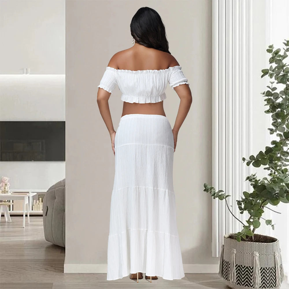 Maternity Photography Dress Sets 2Pc Sexy Ruffles Short Sleeves Tube Top T-shirt and Skirt Outfit for Photoshoot Baby Shower