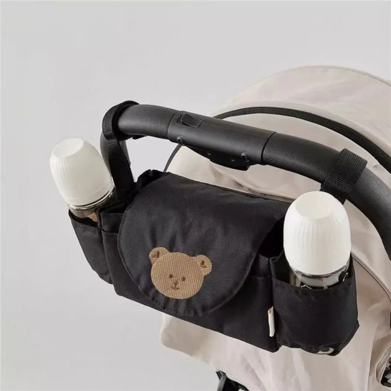 Cartoon Stroller Organizer Bag Bear Cloth Pram Storage Bag Large Capacity Multi Pocket Stroller Hanging Bag