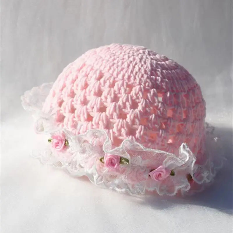 Solid Color Trendy Baby Hat Handmade Lace Turban Baby Hat Girl's Knitted Hat Newborn Hat Wholesale