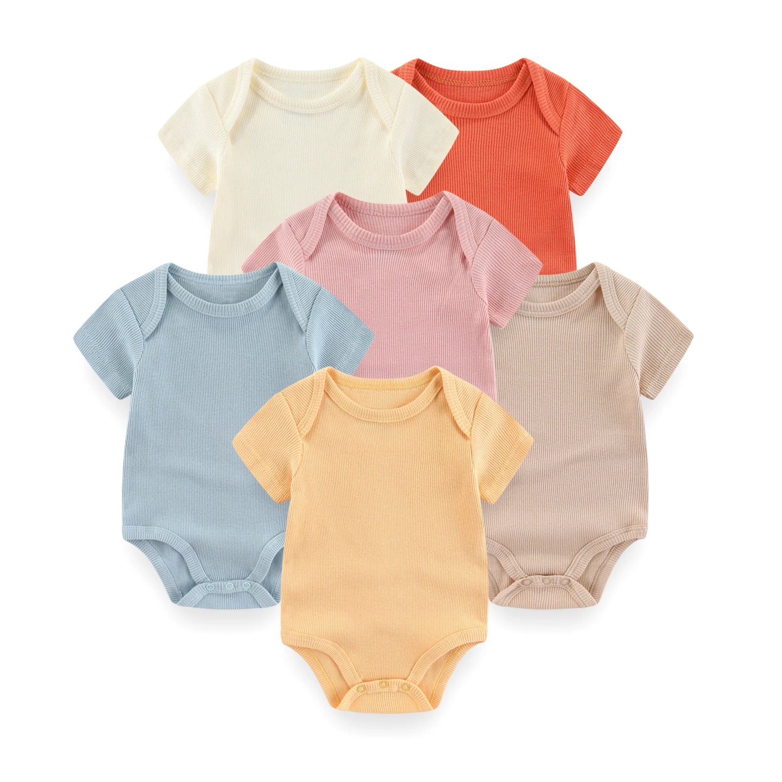 Baby Unisex Cotton Short Sleeve Bodysuit Set, 6-Piece, Solid Color Newborn Outfits