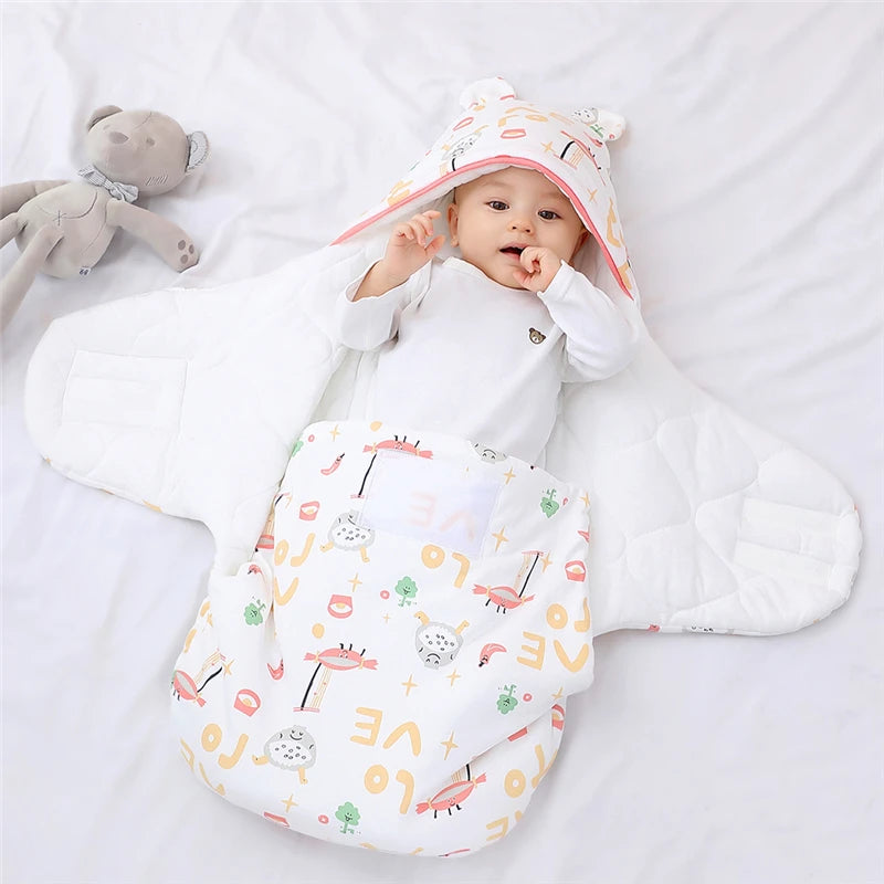Newborn Baby Sleeping Bags Cartoon Baby Wrap Blankets Autumn and Winter Newborn SleepSack Envelope Thick Cocoon for Baby 0-6M