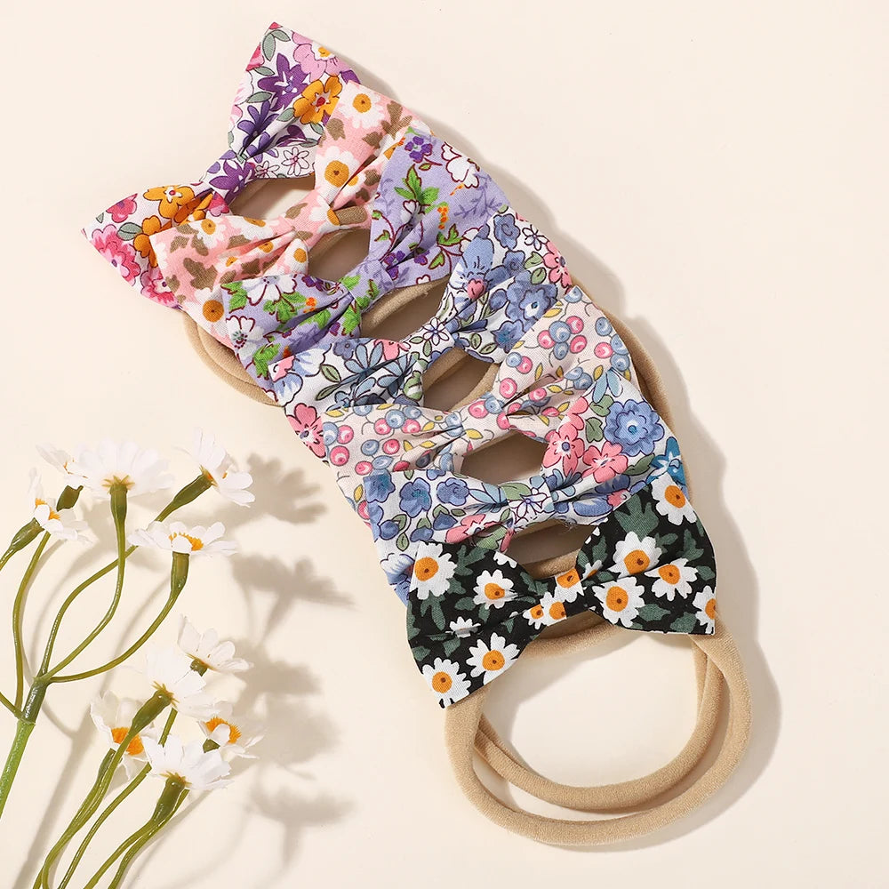 6Pcs random color printing flower hair band for baby girls elastic headband lovely 0-3Y infant headdress