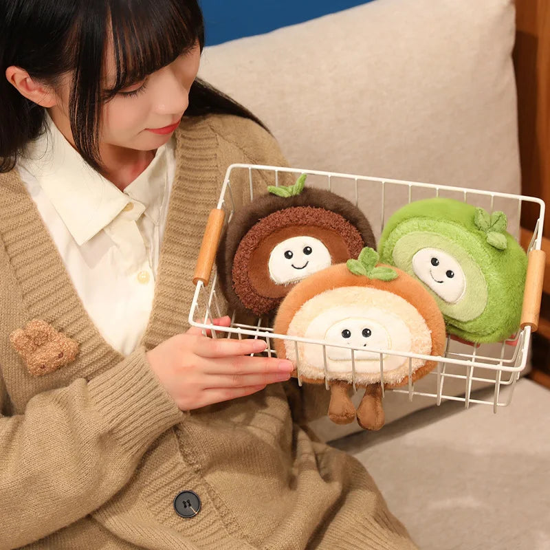 New Kawaii Smile Swiss Roll Plush Toys Soft Stuffed Cartoon Dessert Doll Delicate Mini Desktop Decor Lovely Gift To Girlfriend
