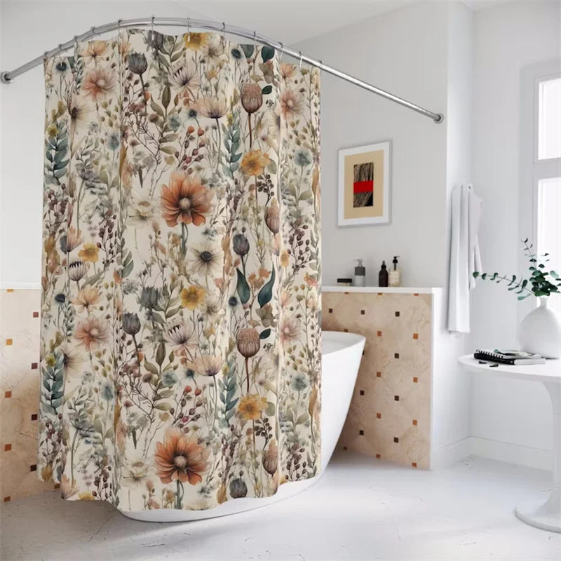 Shower Curtain Vintage Floral Pattern Art Deco Style 180x180 cm Waterproof Polyester Bath Decor