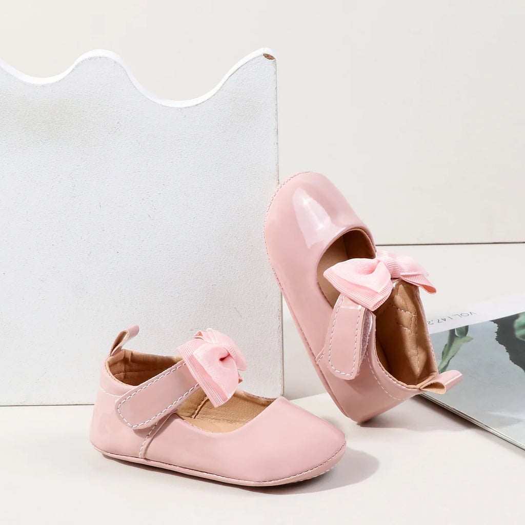 Spring And Autumn Baby Girls Cute Solid Color Bowknot Decor Soft Sole Flats Shoes First Walkers Non-Slip  Princess Shoes 0-18M