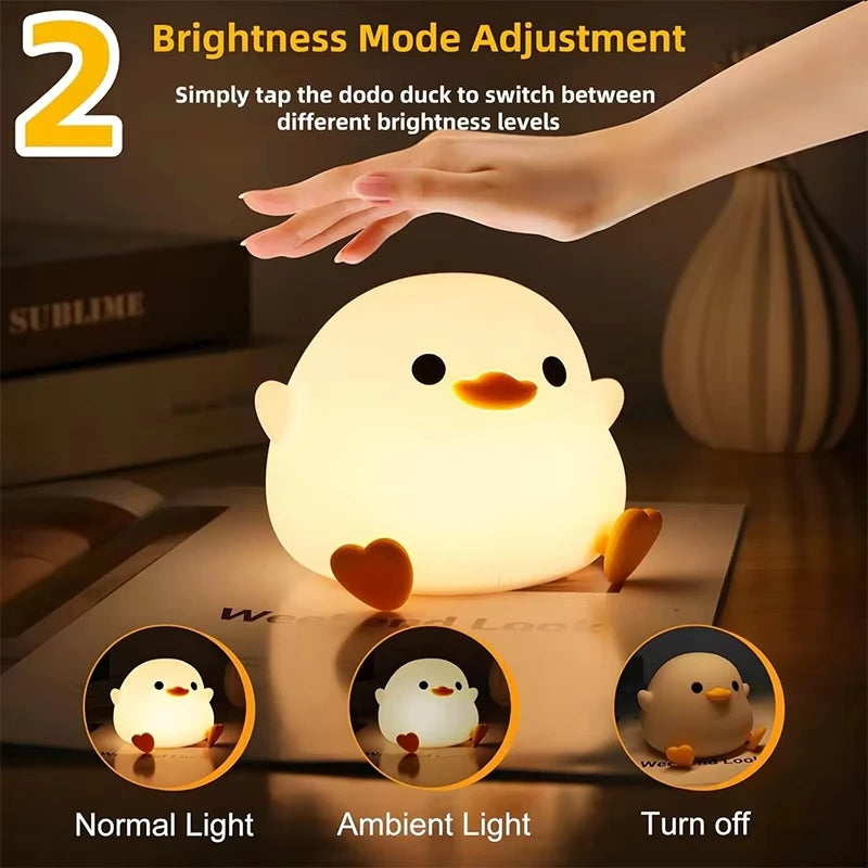Cute DoDo Duck LED Night Light Touch-Sensitive Dimmable Rechargeable Silicone Bedside Lamp for Nursery Bedroom