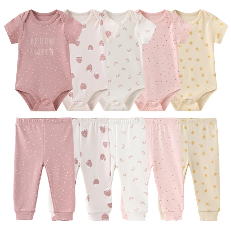 Kiddiezoom Baby Clothing Set Four Seasons Fashion Newborn Bodysuits and Pants 10 Pcs Lot