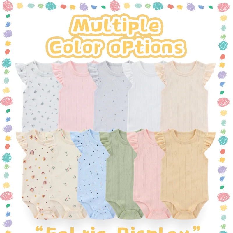 Summer Cartoon Pattern Baby Girl Romper 0-12 Months 2-Piece Set Sleeveless Triangle Bodysuit Cute Infant Clothing