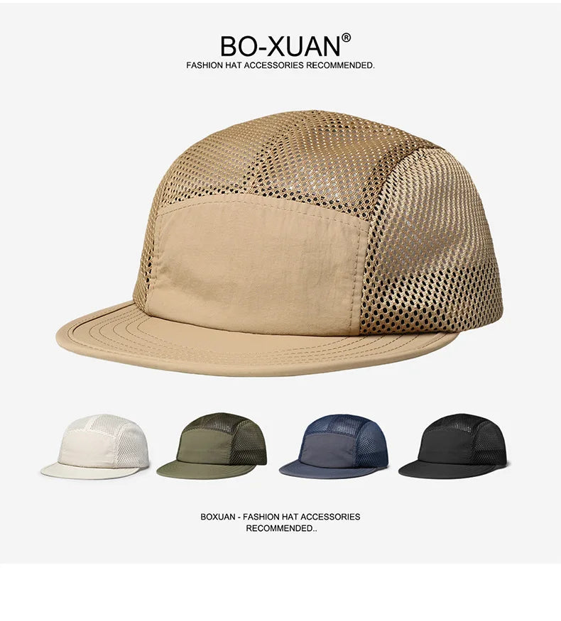 American Retro Mesh Breathable Flat Brim Men's Workwear Style Summer Outdoor Sports Quick-Dry Five-Panel Baseball Cap