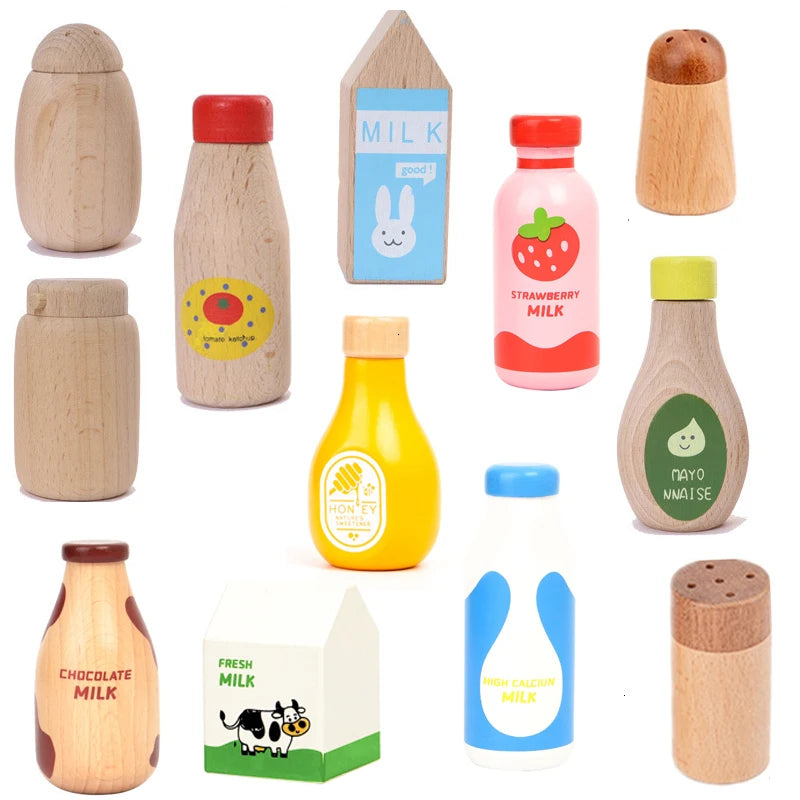 1Pcs Montessori Kitchen Toys Wooden Kitchen Play House Simulation Play House Condiment Bottles Educational Toy for Children Gift
