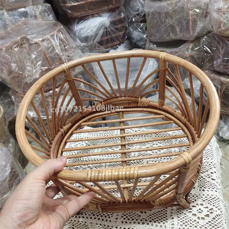 Retro Rattan Basket Chair Newborn Photography Props Infant Posing Bed Baby Photo Shooting Background Accessories Supplies