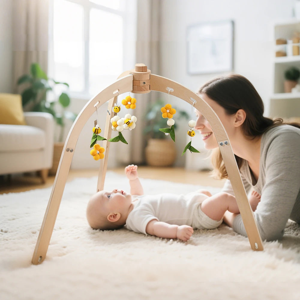 Baby Fitness Rack Wooden Frame Educational Fitness Activity Toy Gym Decoration can Hanging Pendants Sensory Gift Newborn Nursing
