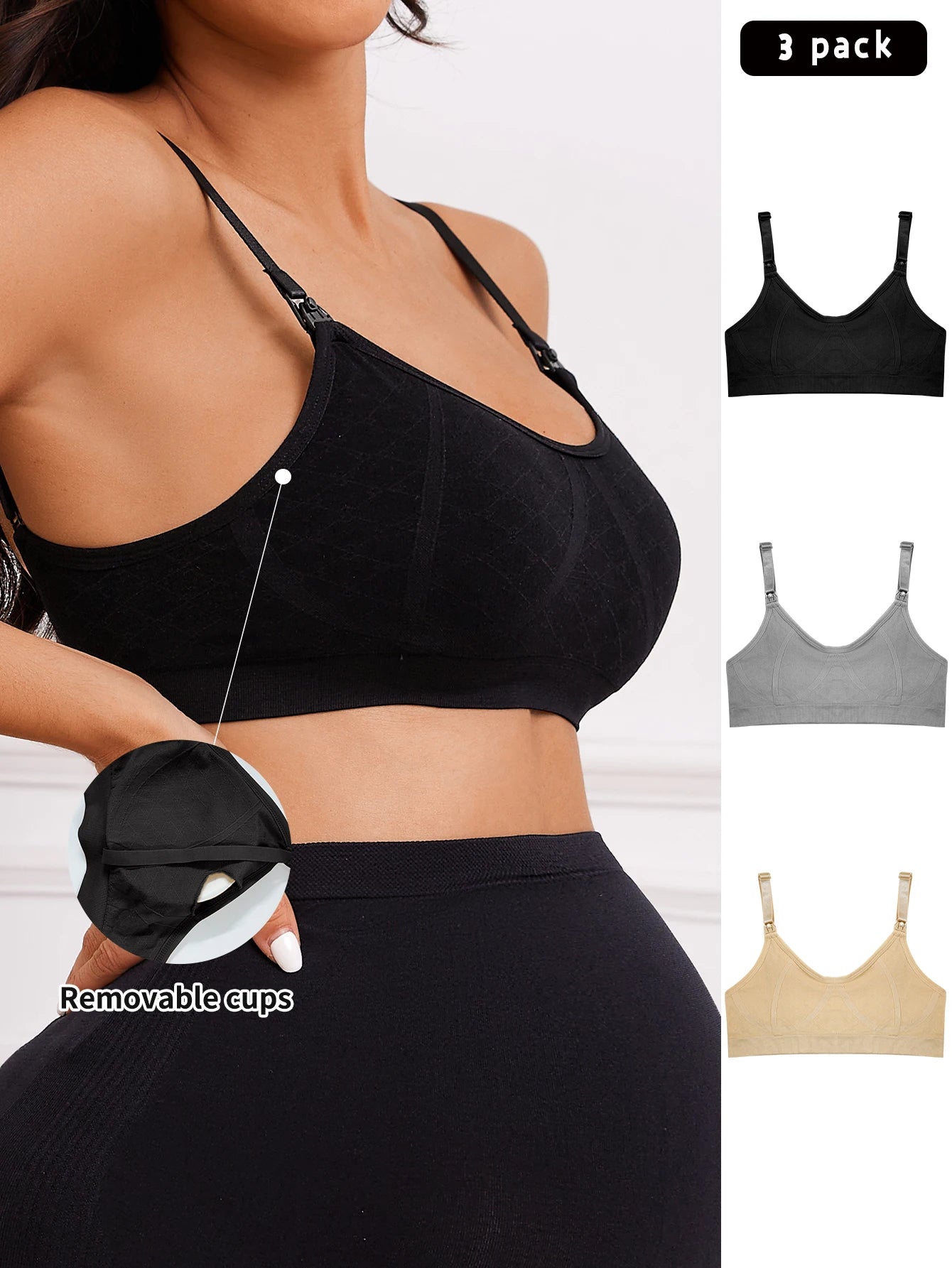 3 Pcs Women'S Nursing Underwear With Adjustable Shoulder Straps And Seamless Comfort Front Opening Buckle For Pregnant Women