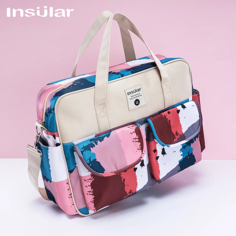 Insular Diaper Bag One Shoulder Baby Bag Women Travel Handbag for Baby Nursing Mummy Maternity Printed Nappy Bag