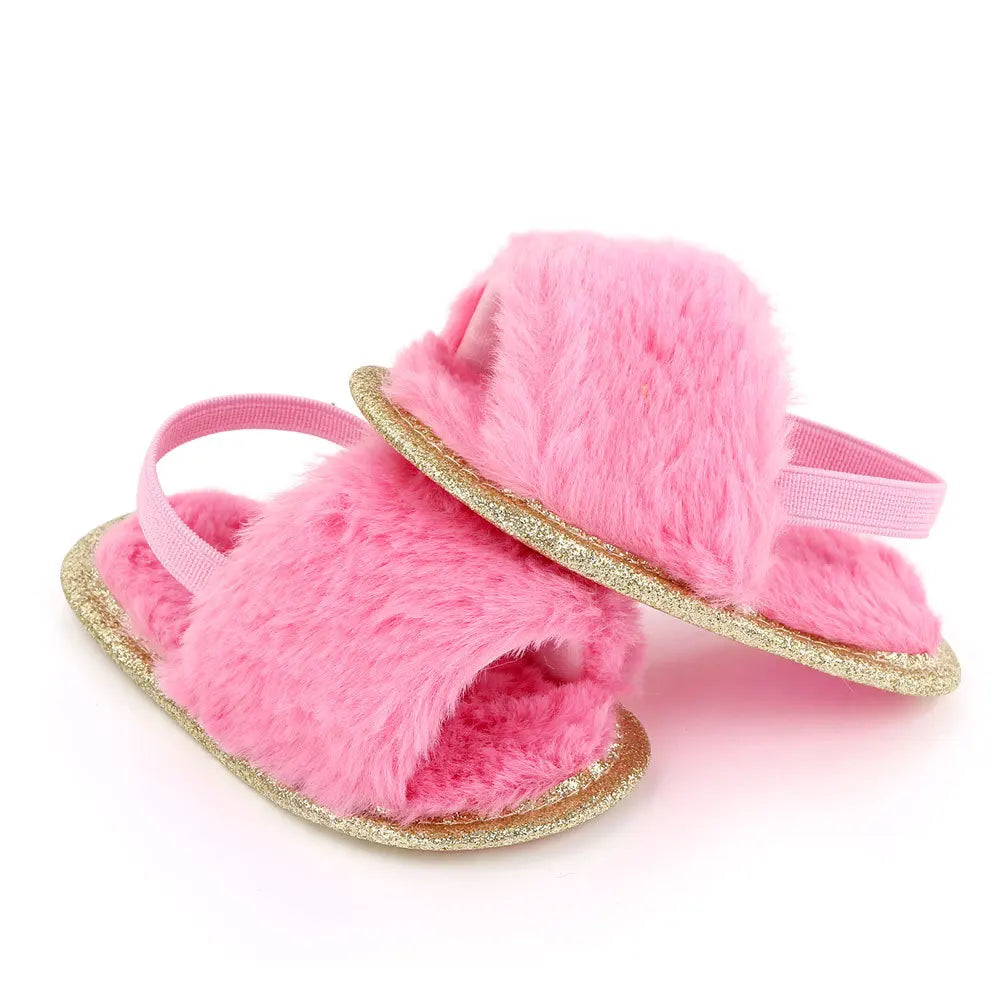 Spring Winter Fashion Multicolor Faux Fur Baby Girl Slipper Non-slip Newborn Cute Infant Toddler Crib Dress Shoes First Walkers