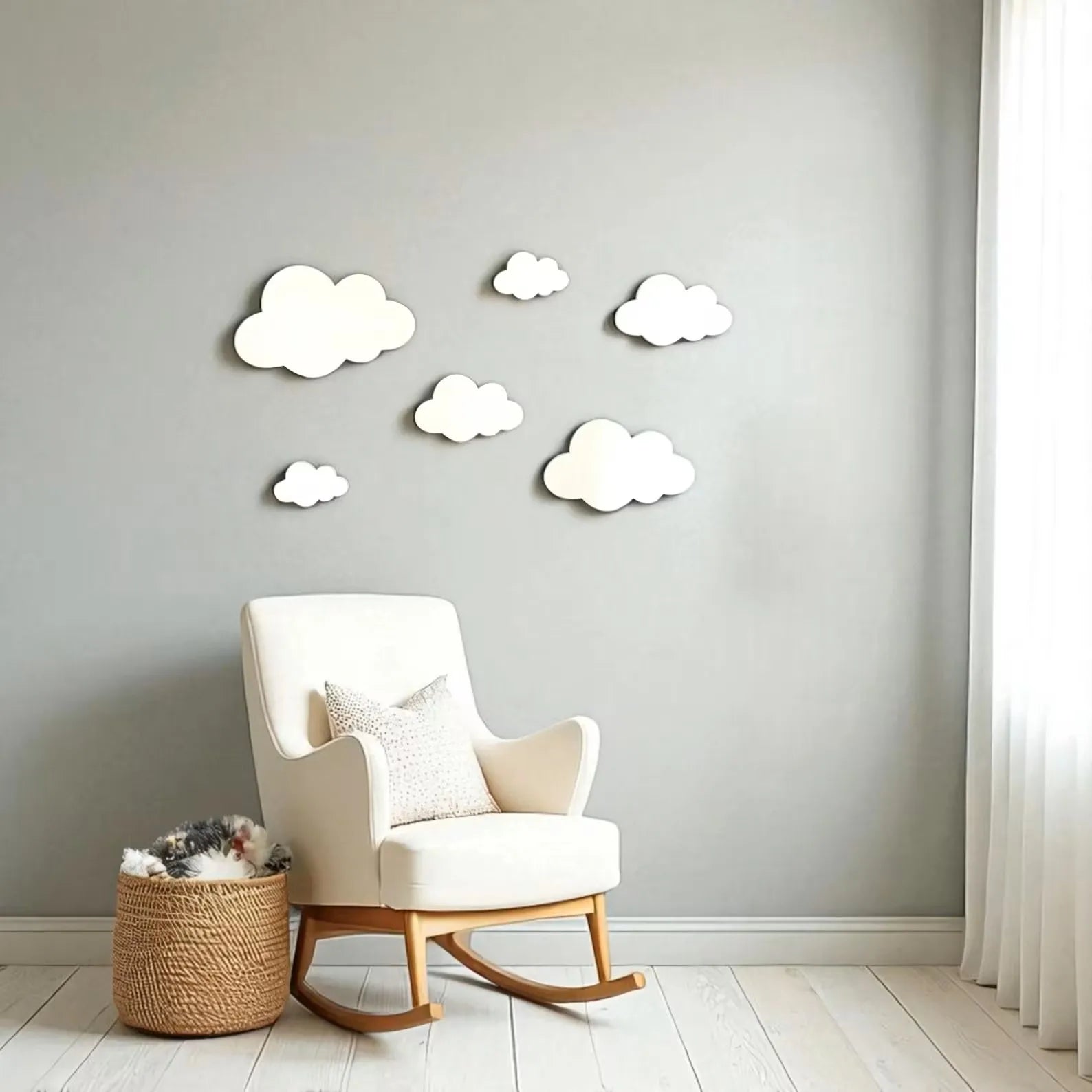 6Pcs/Set Nordic Style Wooden Cloud Sign Set Cloud Decoration Modern/Bohemian, Home Wall Decoration, Celestial Wall Art, Living Room and Room Decoration, Holiday Wooden Wall Stickers, Wedding Wooden Cloud Series Wall St