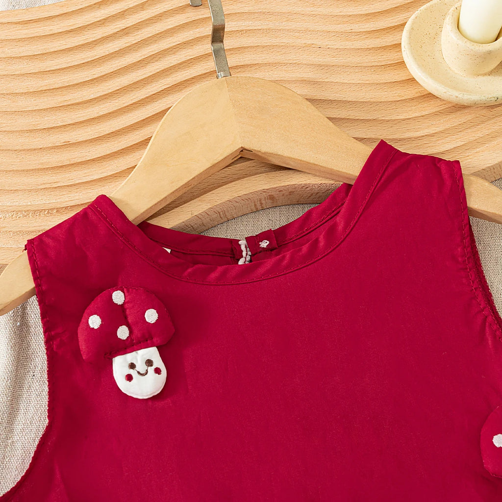 Children's Top and Bottom Clothes Set Summer Cute Cartoon Red Shirt with Comfortable Breathable Polka Dot Baby Girl Pants Outfit