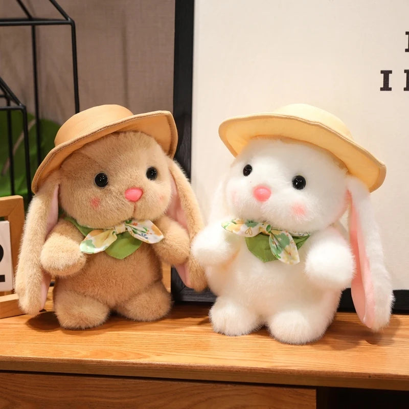 Hot Lovely Outing Trip Bunny Plush Toys Fluffy Cozy Cartoon Sun Hat Little Rabbit Doll Gentle Children Companion Xmas Gift