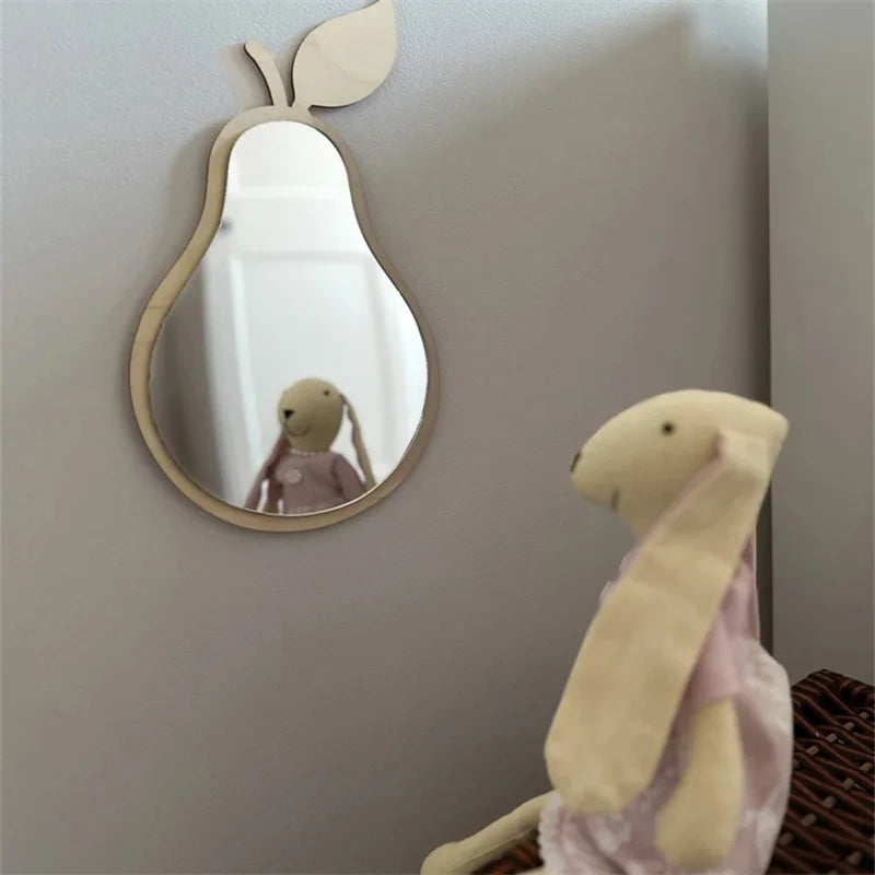 Scandinavian Wood Pear Mirror - Handmade Decorative Wall Hanging.