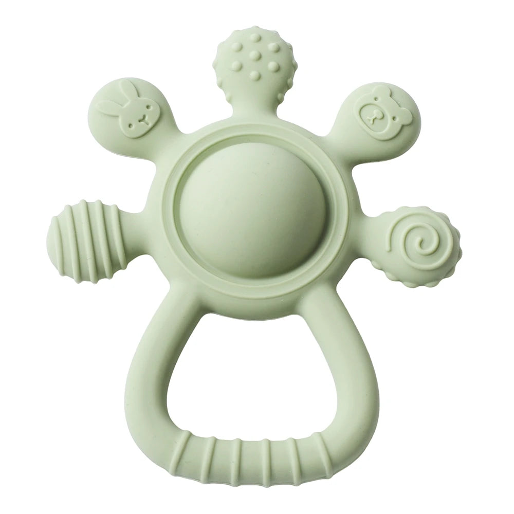 Silicone Baby Teether Rattle Soothing Toy 0-12 Months Bpa Free Food Grade Hand Bell 001