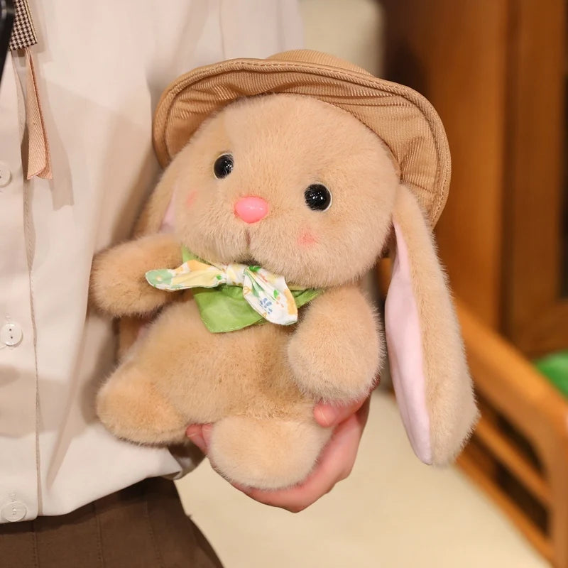 Hot Lovely Outing Trip Bunny Plush Toys Fluffy Cozy Cartoon Sun Hat Little Rabbit Doll Gentle Children Companion Xmas Gift