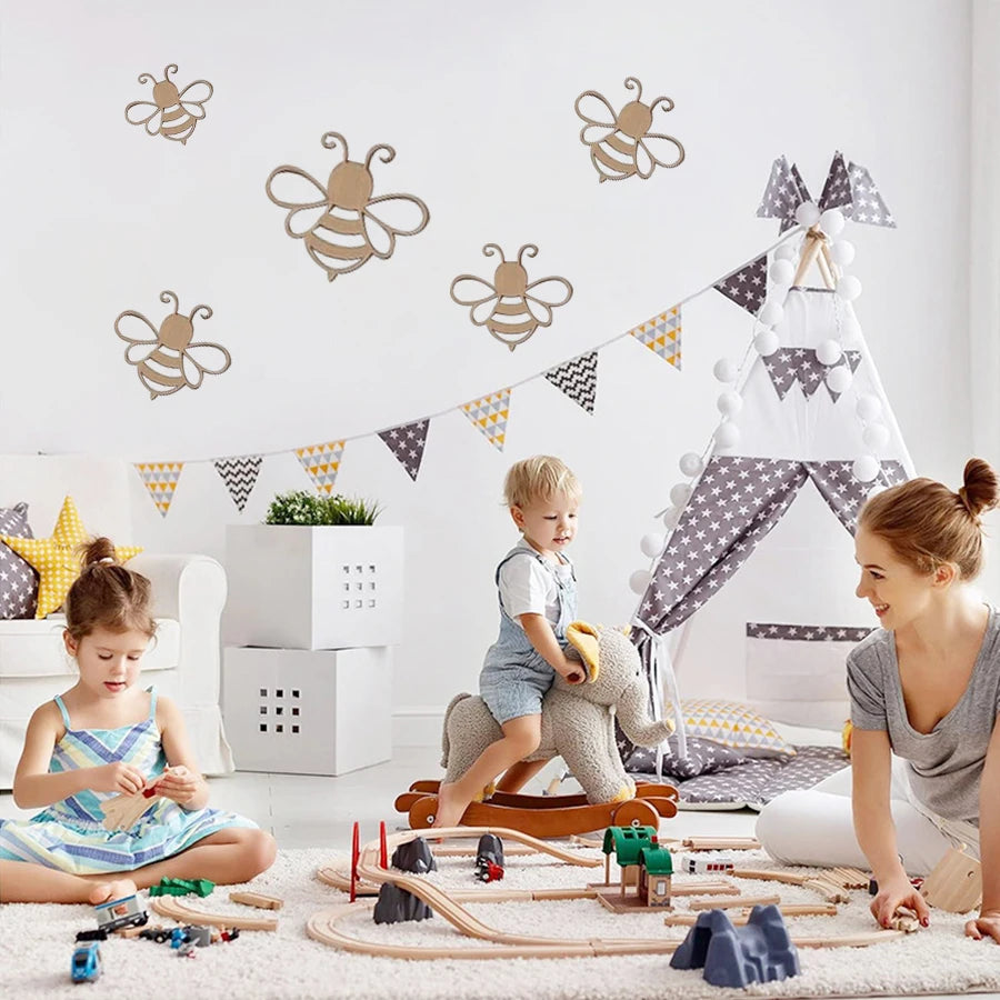 Ins Nordic Style Cute Bee Set - Suitable for Boys and Girls' Rooms, Offices, Dormitories, Christmas, Halloween, Thanksgiving - Irregular Shape, Bee Pattern, Anime-Themed Playful Art Decoration Style Home Wall Wooden Decoratio
