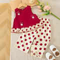 Children's Top and Bottom Clothes Set Summer Cute Cartoon Red Shirt with Comfortable Breathable Polka Dot Baby Girl Pants Outfit