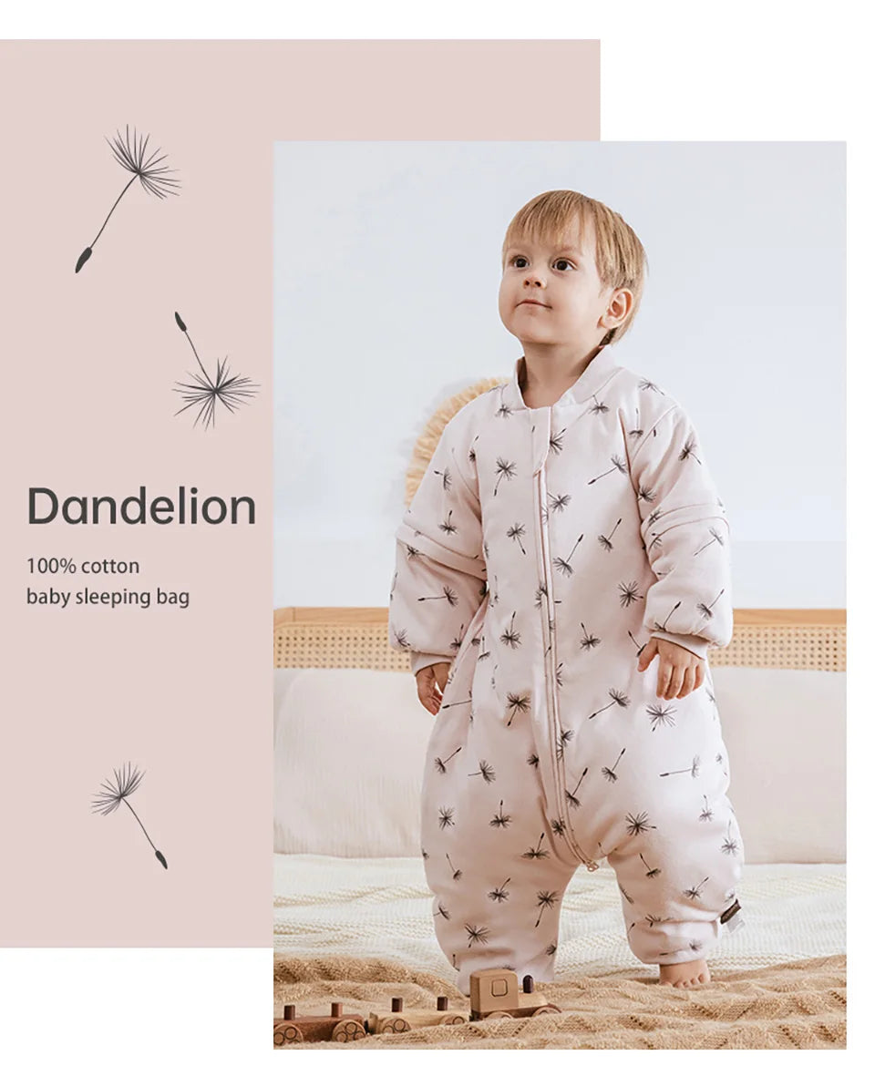 Baby Sleeping Bag 1-4Years Removable Sleeves Kids Winter Warm Sleepwear 3-Ways Zipper Design High Quality Baby Sleepsack