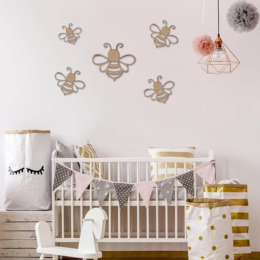 Ins Nordic Style Cute Bee Set - Suitable for Boys and Girls' Rooms, Offices, Dormitories, Christmas, Halloween, Thanksgiving - Irregular Shape, Bee Pattern, Anime-Themed Playful Art Decoration Style Home Wall Wooden Decoratio