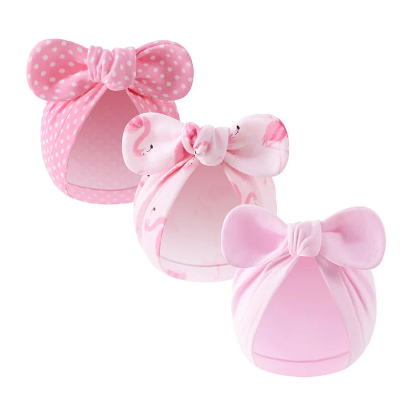3Pcs Print Bow Baby Turban Cap 0-10Month Newborn Elastic Headscarf Beanie Soft Cotton Infant Indian Hat Kids Hair Accessories