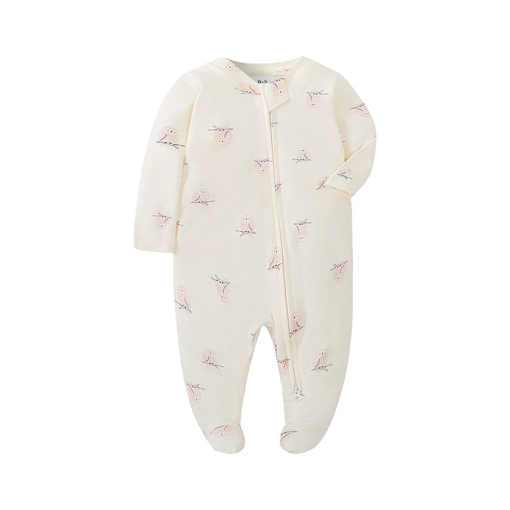 Newborn Baby Footed Pajamas Zipper Romper Long Sleeve Cotton Jumpsuit Solid White 0-12 Months Unisex Fashion Baby Clothes