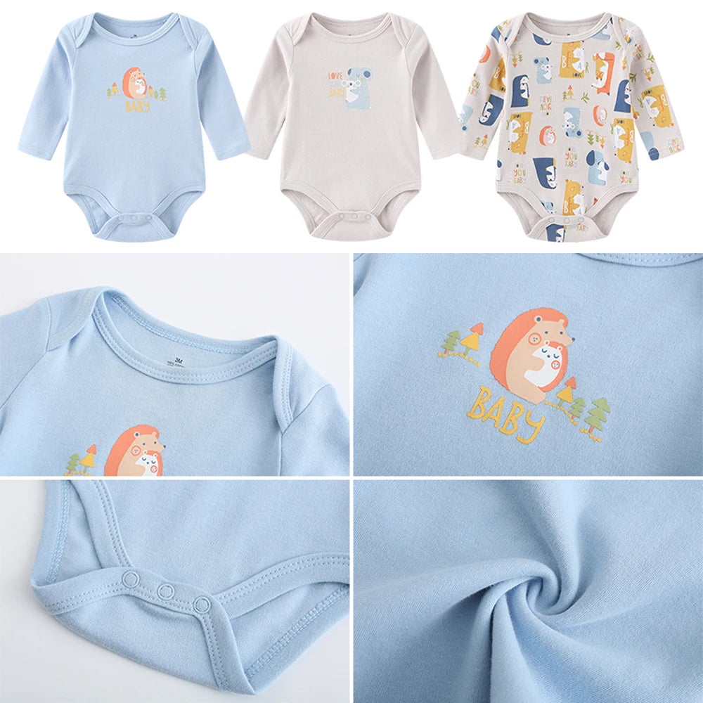 kiddiezoom Spring Autumn Cartoon Long Sleeve Newborn Baby Boy Girl Bodysuits 100%cotton Soft Baby Clothes