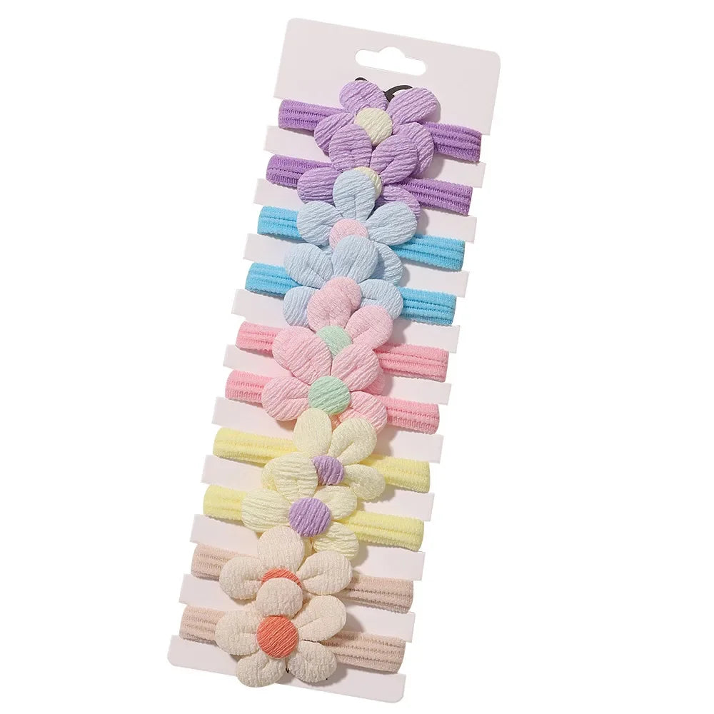 10Pcs/Lot Girls Headbands Flower Hair Strap Horsetail Head Rope Kids Braided Towel Ring Accessories