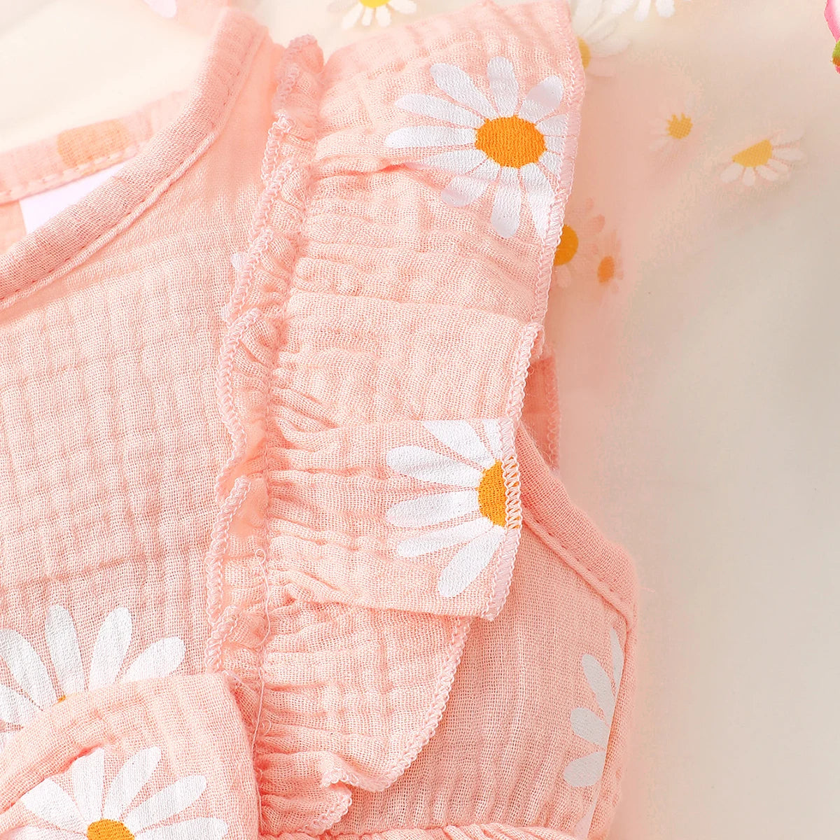 Summer  0-1 Years  Old  Infant  Baby Girls Daisy Print  Fashion  Sleeveless  Casual  Dresses